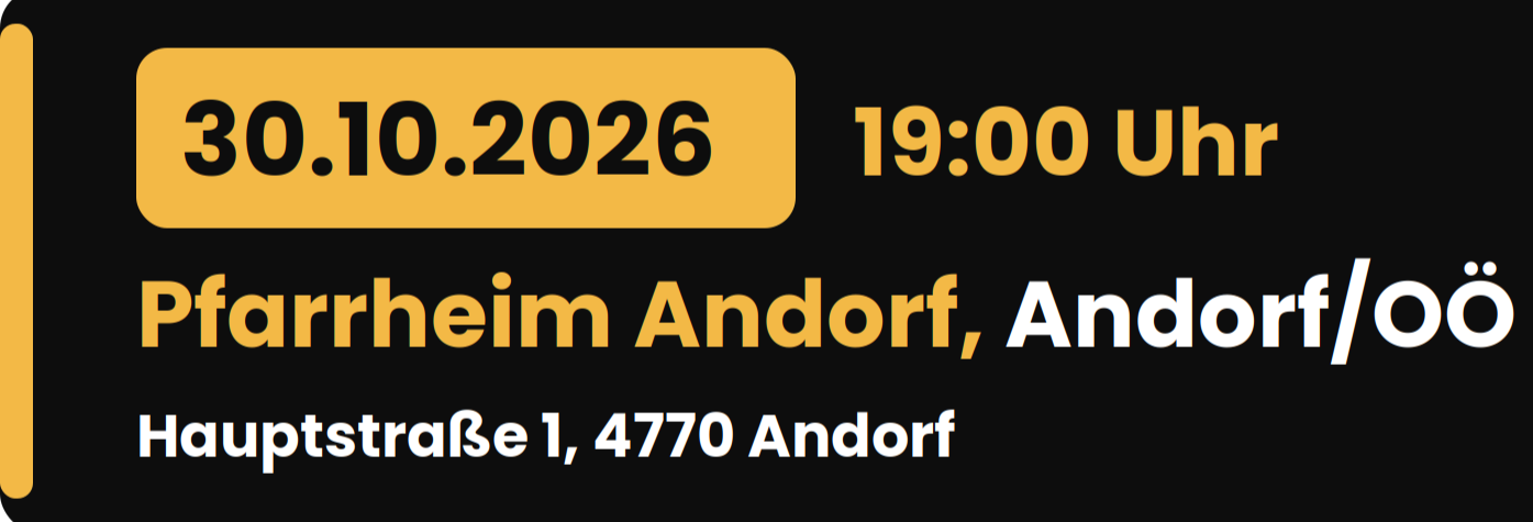 Rudi Strahl's Comedy Show am 30. Oktober 2026 um 19:00 Uhr im Pfarrheim Andorf, Hauptstraße 1, 4770 Andorf