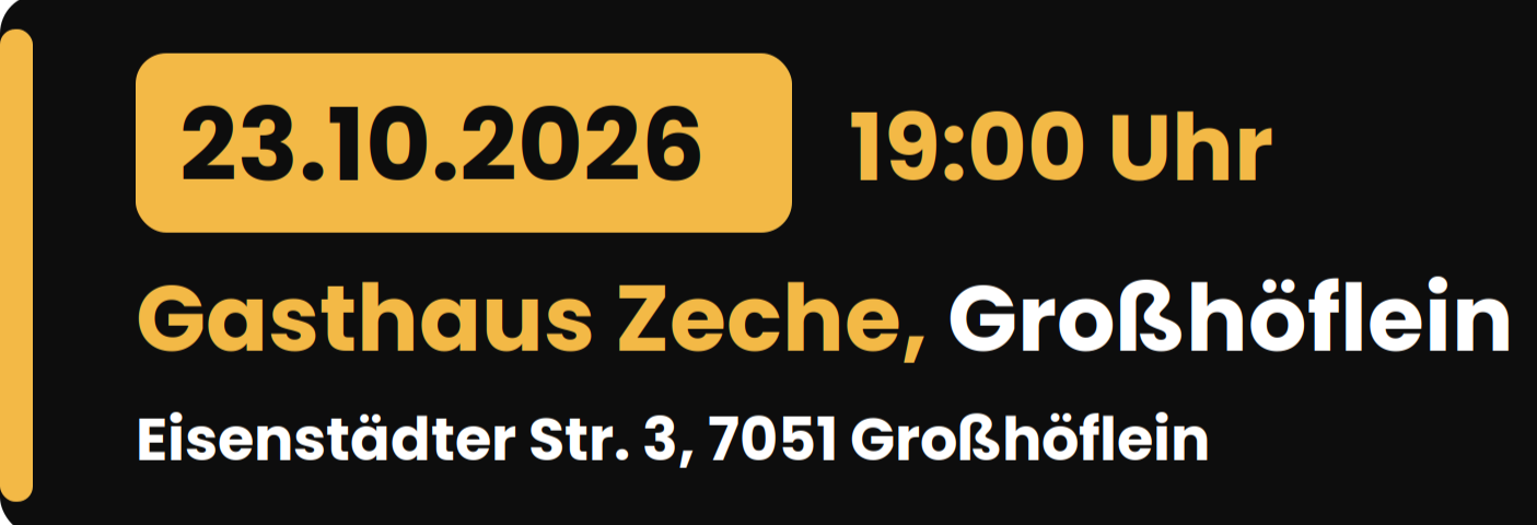 Rudi Strahl's Comedy Show am 23. Oktober 2026 um 19:00 Uhr im Gasthaus Zeche, Eisenstädter Straße 3, 7051 Großhöflein