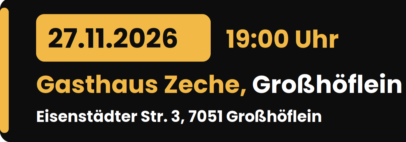 Rudi Strahl's Comedy Showam 27. November 2026 um 19:00 Uhr im Gasthaus Zeche, Eisenstädter Straße 3, 7051 Großhöflein