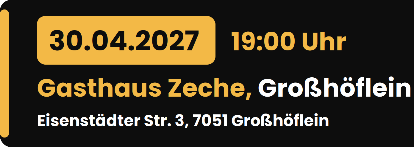 Rudi Strahl's Comedy Show am 30. April 2027 um 19:00 Uhr im Gasthaus Zeche, Eisenstädter Straße 3, 7051 Großhöflein