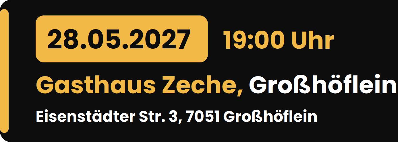 Rudi Strahl's Comedy Show am 28. Mai 2027 um 19:00 Uhr im Gasthaus Zeche, Eisenstädter Straße 3, 7051 Großhöflein